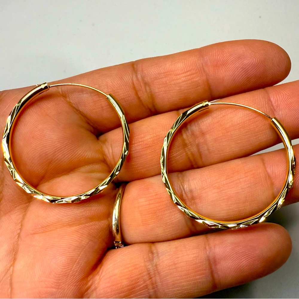 Gold Tone Hoop Earrings - Picture 2 of 5